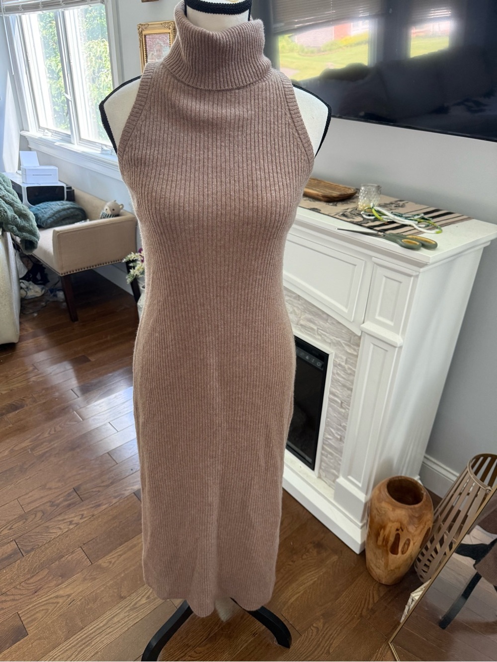 House of Harlow 1960 💯 Cashmere Ribbed Sleeveless Turtleneck Midi Dress - Med